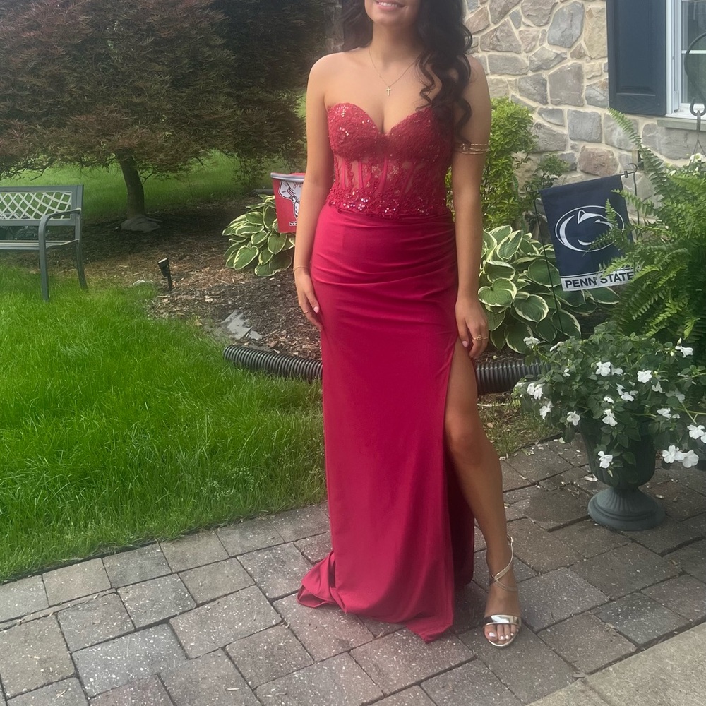 Sherri Hill Strapless Red Gown